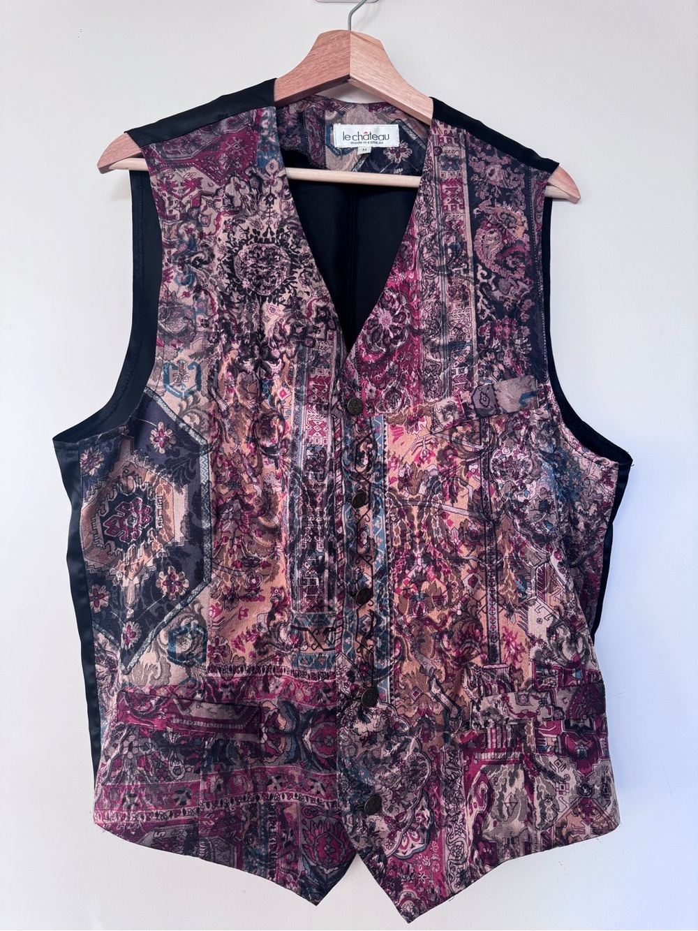 Vintage Le Chateau Paisley Printed Vest in Burgundy, Tan, Blue